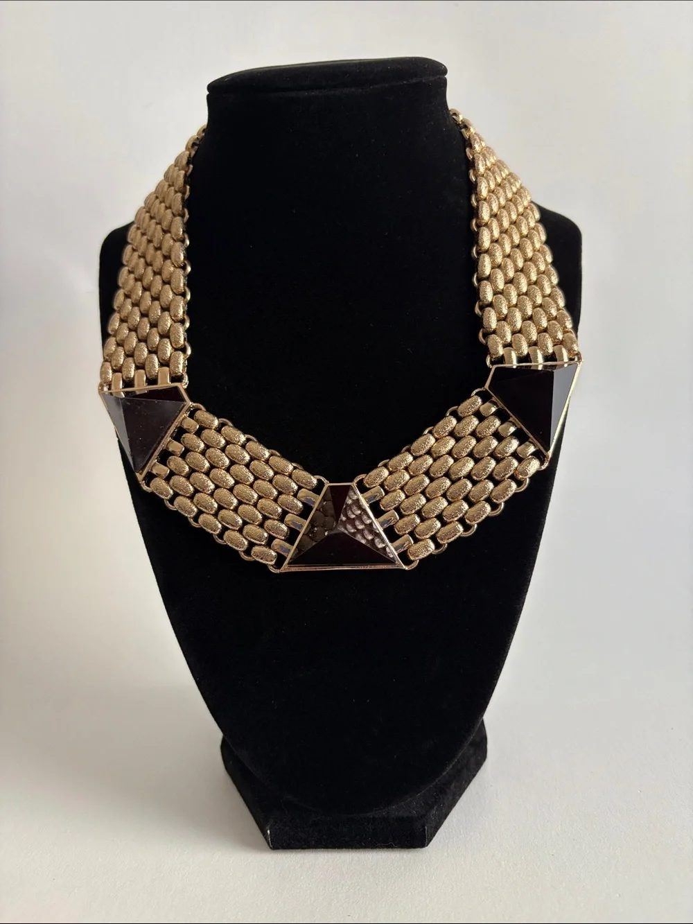 Gold Collar Necklace Black Pyramid Accents Statement Women Jewelry